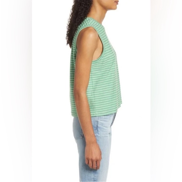 MARINE LAYER Green and White Lydia Textured Striped Tank Top Size XL - Picture 6 of 16